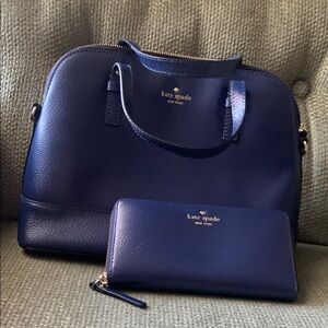 Kate Spade Navy Blue Handbag and Wallet Set EUC